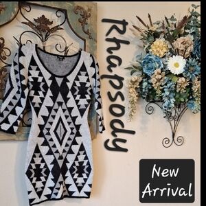 Rhapsody Black and White Bodycon Dress with 3/4 Sleeves NWOT Size SP